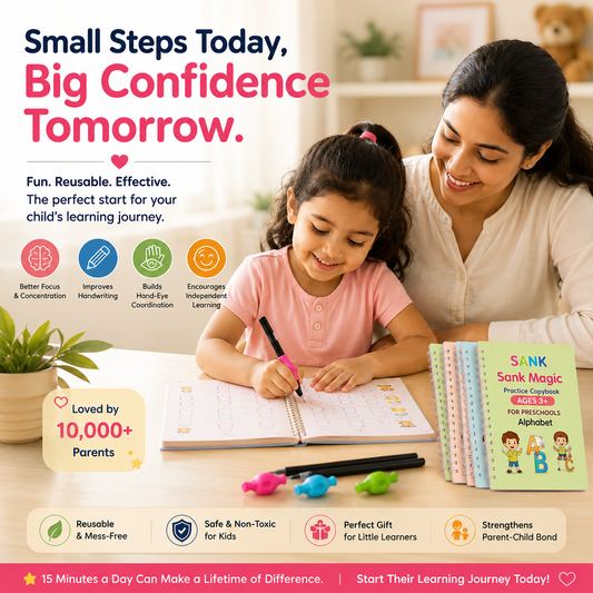 UrbanKart Magic Practice Copybook Kit – Reusable Handwriting Workbook Set for Kids (Ages 2+) | 4 Books + 10 Refills