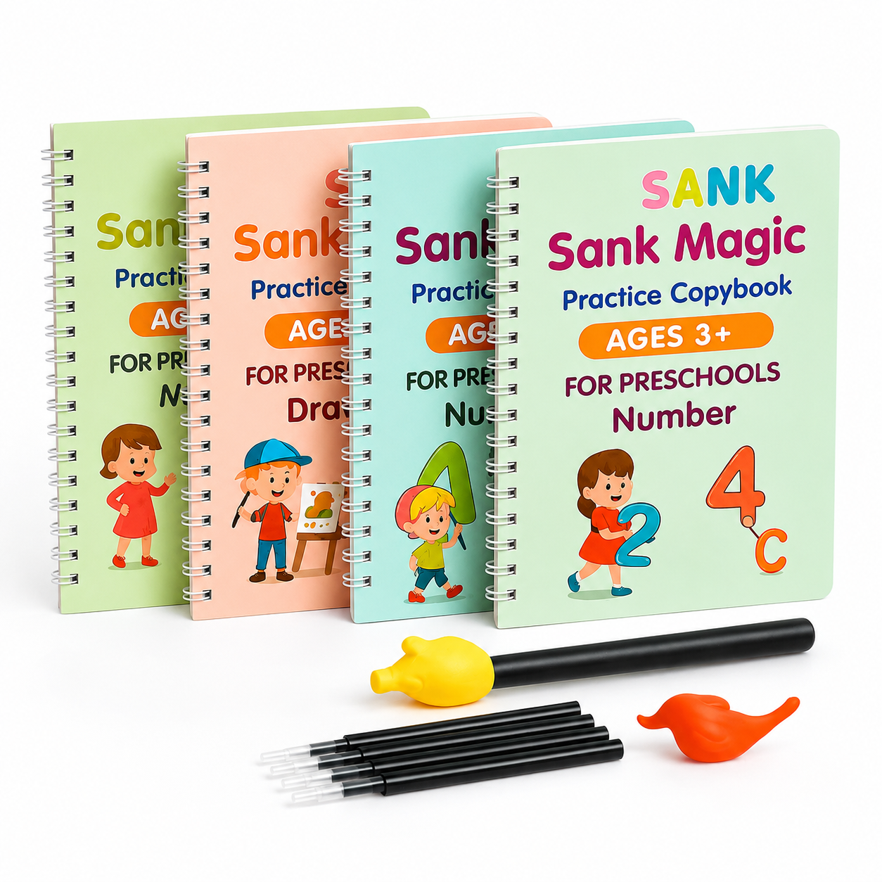 UrbanKart Magic Practice Copybook Kit – Reusable Handwriting Workbook Set for Kids (Ages 2+) | 4 Books + 10 Refills